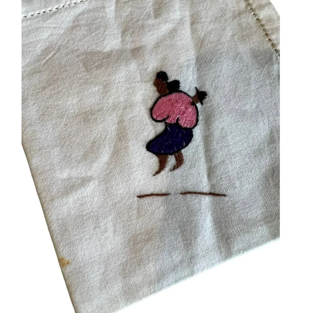 Indigenous People Hand Embroidered Hemstitch Linen Cocktail Napkins